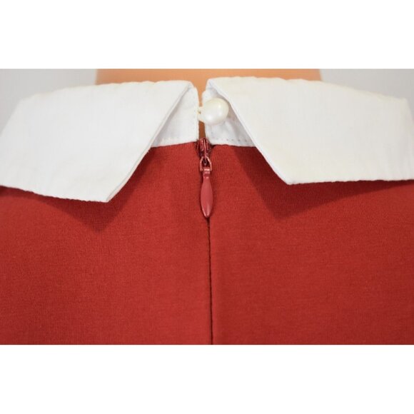 Torary Red Peter Pan Collar Skater Dress Women's M Academia Fit & Flare Holiday - Picture 9 of 10